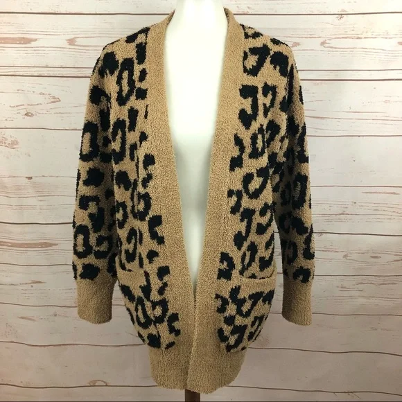 Barefoot Dreams Leopard Cozychic Cardigan Brown Sweater